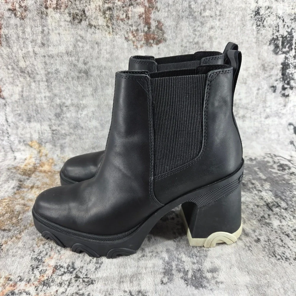 Sorel Brex Waterproof Platform Block Heel Chelsea Boots Womens 9.5 Black Winter